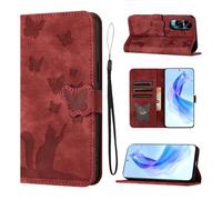 LSPCASA Cover Per Honor 90 Lite 5G 6.7 Materiale In Pelle PU Cover Honor 90 Lite Con Slot Per Schede Reticolo Della Farfalla Del Gatto Custodia Honor 90 Lite Rosso