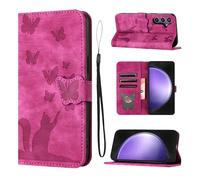 LSPCASA Custodia a portafoglio per Samsung Galaxy S24 FE 6,7 pollici, 5G, funzione leggio, S24 FE con scomparti per carte di credito, Samsung S24 FE/SM-S721B, motivo a farfalla, in pelle, colore: rosa