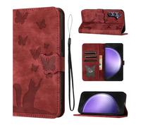 LSPCASA Custodia a portafoglio per Samsung Galaxy S24 FE 6,7 pollici, 5G, funzione leggio, S24 FE con scomparti per carte di credito, Samsung S24 FE/SM-S721B, motivo a farfalle, colore: rosso