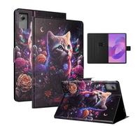 LSPCASA Custodia per Lenovo Idea Tab Plus 12,1 pollici 2025 TB361ZU TB361FU Custodia Lenovo Idea Tab Plus 12,1" in pelle PU Flip per scomparti per carte di credito e tablet Case Gatto di peonia