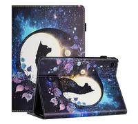 LSPCASA Custodia per Lenovo Tab One 8.7 pollici 2025 TB305FU Custodia Flip Pelle PU Custodia Protettiva con Funzione Stand Porta Penna Wallet Tablet Cover Case per Lenovo Tab One Gatto Luna