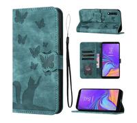 LSPCASA Custodia Per Samsung Galaxy A7 2018 Materiale In Pelle PU Cover Samsung A7 2018 Con Slot Per Schede Reticolo Della Farfalla Del Gatto Cover Galaxy A7 2018 Verde