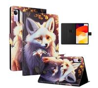 LSPCASA Protettiva Cover Compatibile Con Samsung Galaxy Tab A9 Plus 11 Pollici PU Materiale Cover Tab A9 Plus/A9+/SM-X210 Con Slot Per Carte TPU Custodia, Volpe dei fiori