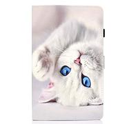 Lspcase Huawei T5 10 Case, Custodia Huawei Tablet T5 10 Portafoglio Cuoio di PU Pelle Flip Libro Wallet Cover con Stand Funzione e Porta Carte pour Huawei Mediapad T5 10 10.1 Pollice Gatto Bianco