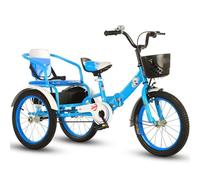 LSQXSS Bicicletta pieghevole a 3 ruote per bambini, triciclo risciò con ruota gonfiabile,cestini anteriori e posteriori,tandem con sedile passeggero posteriore