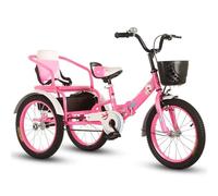 LSQXSS Bicicletta pieghevole a 3 ruote per bambini, triciclo risciò con ruota gonfiabile,cestini anteriori e posteriori,tandem con sedile passeggero posteriore
