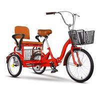 LSQXSS Bicicletta pieghevole a tre ruote per adulti e anziani, risciò a tre ruote con pedali, bicicletta tandem con sedile posteriore, freni anteriori e posteriori