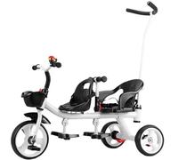 LSQXSS Passeggino con barra di spinta per i genitori, carrello per età 2-5, triciclo a due posti per gemelli, tricicli, sedile posteriore con bracciolo e cintura, sedile anteriore con cintura