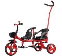 LSQXSS Passeggino con barra di spinta per i genitori, carrello per età 2-5, triciclo a due posti per gemelli, tricicli, sedile posteriore con bracciolo e cintura, sedile anteriore con cintura