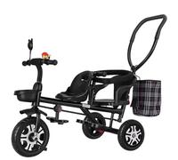 LSQXSS Passeggino gemellare a due posti con maniglia di spinta per i genitori, 3 ruote in gomma, triciclo per bambini piccoli, con spondina di protezione in spugna, freni posteriori a pedale