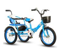LSQXSS Triciclo incrociatore pieghevole per bambini con maniglia di spinta per genitori e parapetto,triciclo tandem con sedili posteriori,ruote raggi,altezza sella/manubrio regolabile