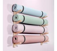 LSRFXF Supporto da Parete per Tappetino da Yoga in Legno, Supporto da Parete Tappetino per Esercizi Rullo in Schiuma e Porta Asciugamani, Ripiano Organizer per Palestra Domestica