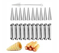 LSRVNM 21 Pz Stampo per Croissant Cremoso, Cilindri per Cannoli, Crema Horn Torta Pane Mold, Acier Inoxydable, Lisse et Beau, con Spazzola, per Croissant Stampi, Pasticceria Crema Horn