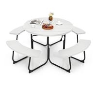 LSUAOSSUE Tavolo da campeggio, Tavolo da picnic quadrato in HDPE 8 posti con 4 panche integrate, foro for ombrellone, cm, multicolore(White)