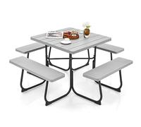 LSUAOSSUE Tavolo da campeggio, Tavolo da picnic quadrato in HDPE 8 posti con 4 panche integrate, foro for ombrellone, cm, multicolore(Grey)