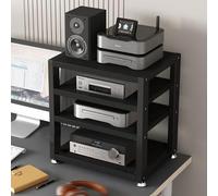 LSUTBFEL Mobile Porta Video e Audio da Scrivania Supporto Multimediale AV con Ripiano in Legno Porta Giradischi Mobile Giradischi da Scrivania, Mobile HiFi per Scrivania Computer,Nero,4 Tier W 15.7″