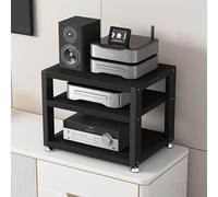 LSUTBFEL Mobile Porta Video e Audio da Scrivania Supporto Multimediale AV con Ripiano in Legno Porta Giradischi Mobile Giradischi da Scrivania, Mobile HiFi per Scrivania Computer,Nero,3 Tier W 17.7″