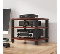 LSUTBFEL Supporto per Giradischi da scrivania Mobile Stereo Rack con ripiano in Legno, Audio Scaffale multimediale, Hi-Fi Scaffale per componenti AV per scrivania Computer,Walnut,3 Tier W 15.7″