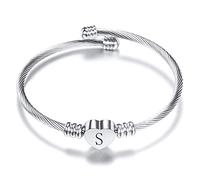 LSxAB Bracciale da donna con lettera A-Z con nome capitale a forma di cuore, braccialetto espandibile in argento, oro e oro rosa opzionale, Acciaio inossidabile, Nessuna pietra preziosa