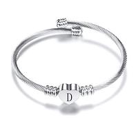 LSxAB Bracciale da donna con lettera A-Z con nome capitale a forma di cuore, braccialetto espandibile in argento, oro e oro rosa opzionale, Acciaio inossidabile, Nessuna pietra preziosa