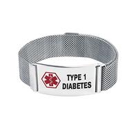 LSxAB Braccialetto di allarme medico rosso per uomo donna emergenza pronto soccorso regolabile chiusura magnetica in acciaio inox ID braccialetti da polso, Acciaio inossidabile, Nessuna pietra