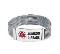 LSxAB Braccialetto di allarme medico rosso per uomo donna emergenza pronto soccorso regolabile chiusura magnetica in acciaio inox ID braccialetti da polso, Acciaio inossidabile, Nessuna pietra