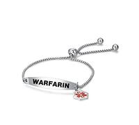 LSxAB Braccialetto medico rosso per donne e uomini, braccialetto di pronto soccorso di emergenza con incisione regolabile in acciaio inossidabile, Acciaio inossidabile, Nessuna pietra preziosa