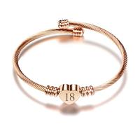 LSxAB Braccialetto rigido con numeri fortunati, per donne e ragazze, regalo di compleanno per bambini dai 13 ai 70 anni, Acciaio inossidabile, Nessuna pietra preziosa