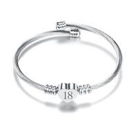 LSxAB Braccialetto rigido con numeri fortunati, per donne e ragazze, regalo di compleanno per bambini dai 13 ai 70 anni, Acciaio inossidabile, Nessuna pietra preziosa