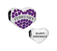 LSxAB Charm a forma di cuore con pietra portafortuna da gennaio a dicembre, da donna, regalo di compleanno, compatibile con braccialetti Pandora, Rame, Nessuna pietra preziosa