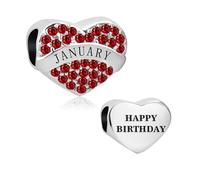 LSxAB Charm a forma di cuore con pietra portafortuna da gennaio a dicembre, da donna, regalo di compleanno, compatibile con braccialetti Pandora, Rame, Nessuna pietra preziosa