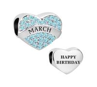 LSxAB Charm a forma di cuore con pietra portafortuna da gennaio a dicembre, da donna, regalo di compleanno, compatibile con braccialetti Pandora, Rame, Nessuna pietra preziosa
