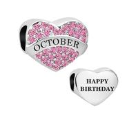 LSxAB Charm a forma di cuore con pietra portafortuna da gennaio a dicembre, da donna, regalo di compleanno, compatibile con braccialetti Pandora, Rame, Nessuna pietra preziosa
