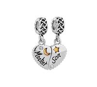 LSxAB Charm a forma di cuore con scritta "Mother Daughter Son", luna e stella, per festa della mamma, compatibile con braccialetti Pandora, Rame, Nessuna pietra preziosa