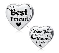 LSxAB Charm in acciaio inox con scritta in inglese "I Love You to the Moon and Back", per braccialetti Pandora, Rame, Nessuna pietra preziosa