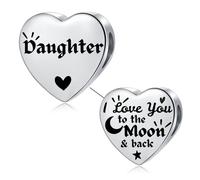 LSxAB Charm in acciaio inox con scritta in inglese "I Love You to the Moon and Back", per braccialetti Pandora, Rame, Nessuna pietra preziosa