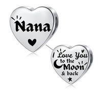 LSxAB Charm in acciaio inox con scritta in inglese "I Love You to the Moon and Back", per braccialetti Pandora, Rame, Nessuna pietra preziosa