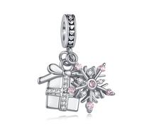 LSxAB Charm natalizio scintillante a forma di fiocco di neve, compatibile con braccialetti Pandora, Rame, Nessuna pietra preziosa