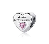LSxAB Charm rosa a forma di cuore con scritta "Love You Forever", per mamma, figlia, nonna, amici, compatibile con braccialetti Pandora, Rame, Nessuna pietra preziosa