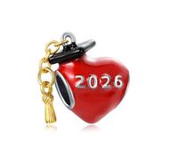 LSxAB Ciondoli a forma di cuore rosso a forma di cappello di laurea 2026, compatibile con braccialetti Pandora, Rame, Nessuna pietra preziosa