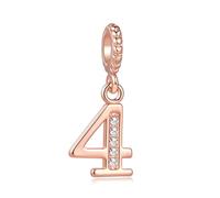 LSxAB Ciondoli in oro rosa da 0 a 9 con numeri fortunati, compatibili con braccialetti Pandora, gioielli da donna, regalo di compleanno, Rame, Nessuna pietra preziosa
