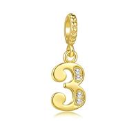 LSxAB Ciondoli placcati oro da 0 a 9 con numero fortunato, da donna, regalo di compleanno, compatibile con braccialetti Pandora, Rame, Nessuna pietra preziosa