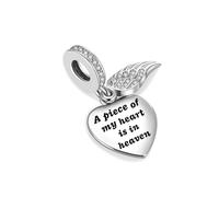 LSxAB Ciondolo a forma di cuore con ali d'angelo scintillanti, compatibile con braccialetti Pandora, gioielli da donna, idea regalo, Rame, Nessuna pietra preziosa
