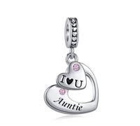 LSxAB Ciondolo a forma di cuore con scritta "I Love You", per mamma, figlia, nipote, nonna, zia, amica, sorella, moglie, compatibile con braccialetti Pandora, Rame, Nessuna pietra preziosa