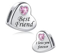LSxAB Ciondolo a forma di cuore rosa con scritta "I Love You Forever", per mamma, figlia, zia, nonna, amica, nipote, compatibile con braccialetti Pandora, Rame, Nessuna pietra preziosa