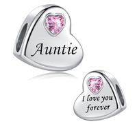LSxAB Ciondolo a forma di cuore rosa con scritta "I Love You Forever", per mamma, figlia, zia, nonna, amica, nipote, compatibile con braccialetti Pandora, Rame, Nessuna pietra preziosa