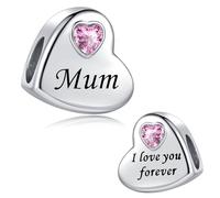 LSxAB Ciondolo a forma di cuore rosa con scritta "I Love You Forever", per mamma, figlia, zia, nonna, amica, nipote, compatibile con braccialetti Pandora, Rame, Nessuna pietra preziosa
