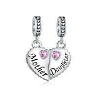 LSxAB Ciondolo a forma di cuore rosa con zirconia cubica coordinata, per madre, figlia, figlio, sorella, bestie, zia, nonna, compatibile con braccialetti Pandora, Rame, Nessuna pietra preziosa