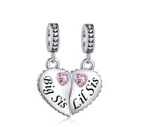 LSxAB Ciondolo a forma di cuore rosa con zirconia cubica coordinata, per madre, figlia, figlio, sorella, bestie, zia, nonna, compatibile con braccialetti Pandora, Rame, Nessuna pietra preziosa