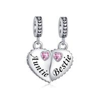 LSxAB Ciondolo a forma di cuore rosa con zirconia cubica coordinata, per madre, figlia, figlio, sorella, bestie, zia, nonna, compatibile con braccialetti Pandora, Rame, Nessuna pietra preziosa